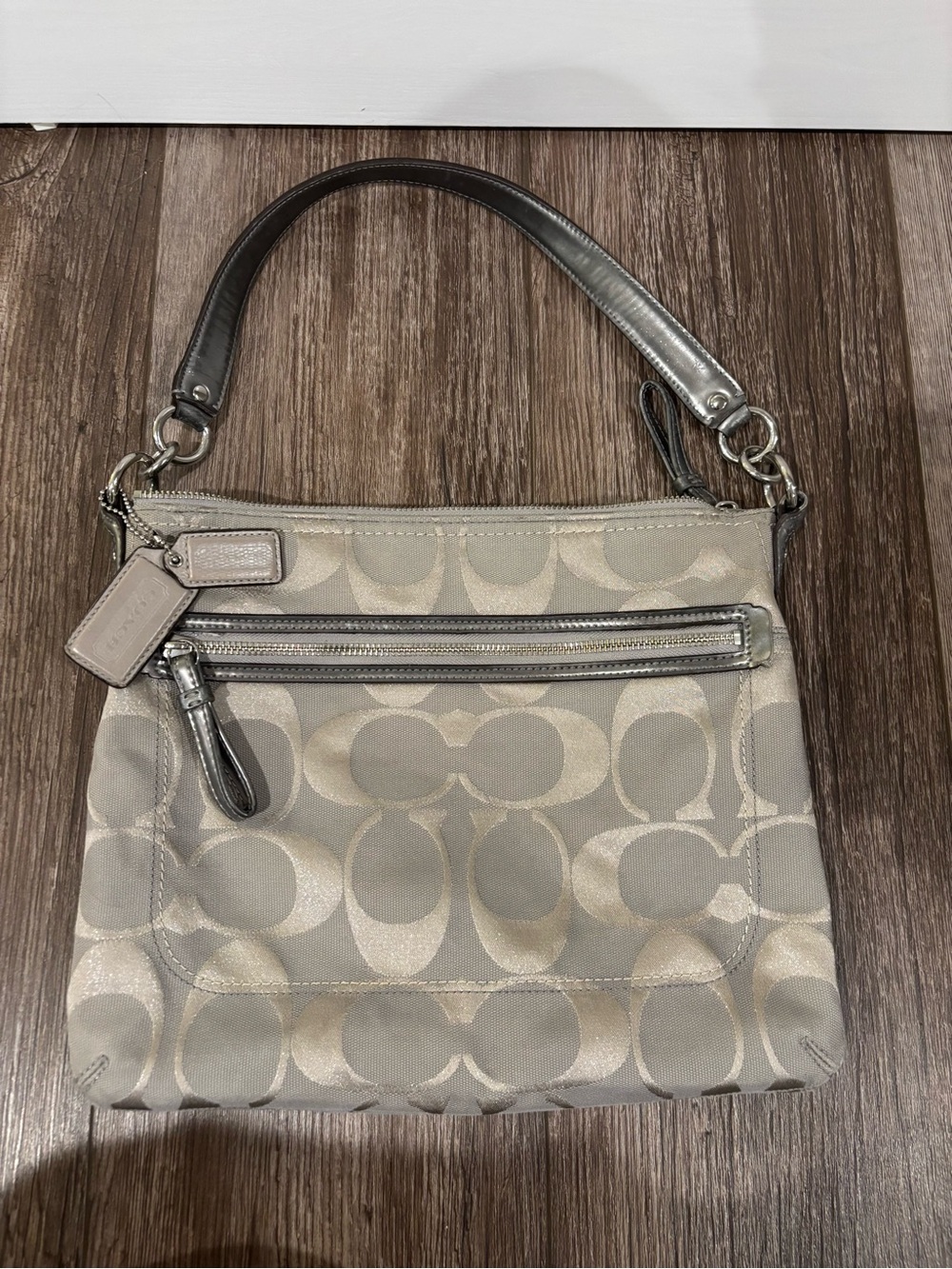 Gray Coach Signature C jacquard shoulder bag